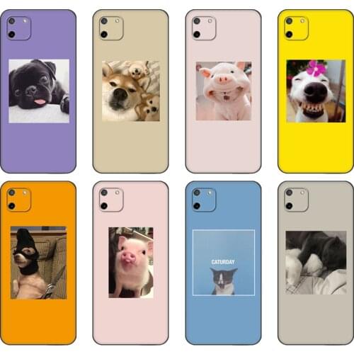 Black tpu Case For OPPO Realme C11 C20 C21 Case Back Cover Bumper Cute animal dog and pig avatars