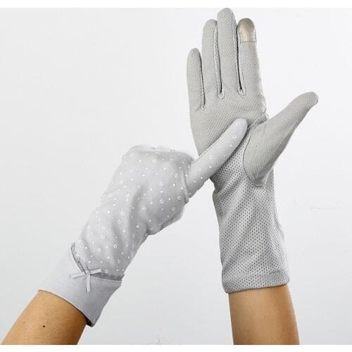 28cm Female Summer Sunscreen Cotton Long Sun Cycling Non-slip Mitten Women Bow Flowers Lace Driving Touch Screen Thin Glove J68