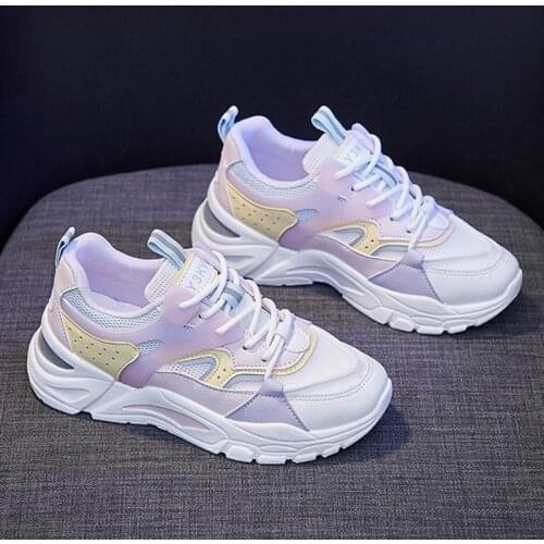 Lucyever Women Thick Bottom Sneakers 2021 New Mix Color Breathable Mesh Sport Shoes Woman Comfot Non-slip Platform Casual Shoes