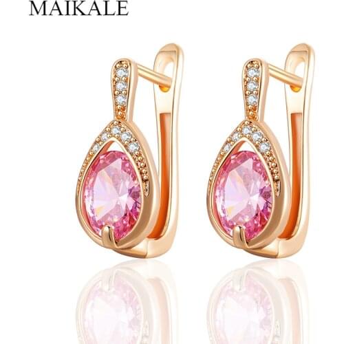 MAIKALE Classic Small Water Drop MultiColor Cubic Zirconia Stud Earrings for Women Jewelry Wedding Party Gifts High Quality