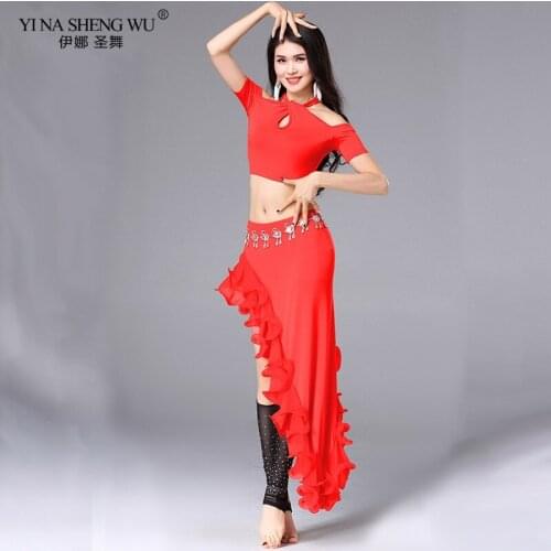 Belly Dance Oriental Costume Set Top Skirt Split Women Sexy Fashion Bellydance Practice Clothes off-shoulder Top Professional