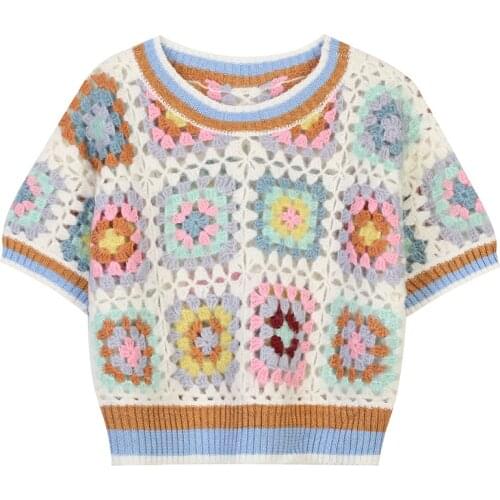 2021 Summer Sweater Women Knit Crop Tops Sexy Hollow out Pullovers Jumper Jersey Vintage Streetwear Casual Kawaii Korean Clothes