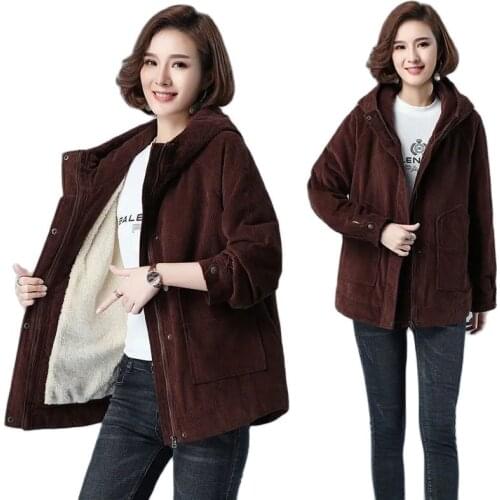 Winter Padded Jacket Women 2021 New Plus Velvet Coat Loose Large Size Corduroy Short Cotton Jackets Female Flocking Outwear A337