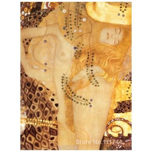 Gold paintings by Gustav Klimt Sea Serpent art on canvas Room decor High quality Hand painted