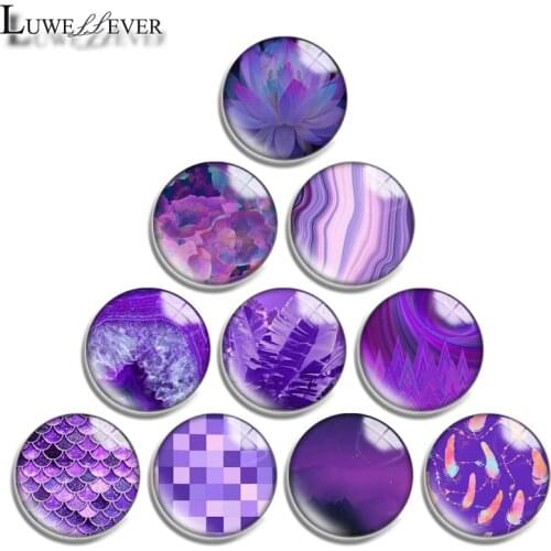 10mm 12mm 16mm 20mm 25mm 30mm 688 Purple Geometry Mix Round Glass Cabochon Jewelry Finding 18mm Snap Button Charm Bracelet