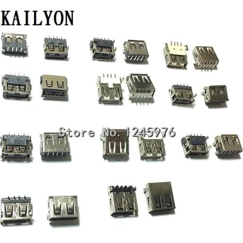 100pcs Mobile power interface USBA type 10 short body long body patch plug board mother base 4 feet 2 feet fixed 11 kinds