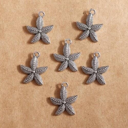 20pcs 19*23mm Antique Silver Color Starfish Charms DIY Summer Beach Pendant Necklace Bracelets Charms for Jewelry Making