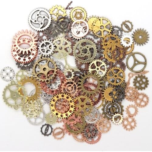 80pcs/Steampunk Alloy Mechanical Watch Core Gear Mixed DIY Jewelry Accessories Epoxy Mobile Phone Case Gear 8 Colors