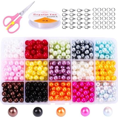ABS Imitation Pearls Round Beads Box Beading Cord Clasps Set For DIY Bracelet Earrings Sewing Beads Necklace Jewelry Making Kit