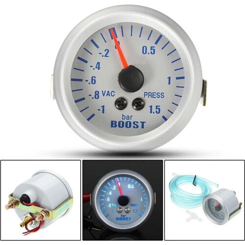 2'' 52mm Car Truck Mechanical Boost Turbo Vacuum Pointer Gauge BAR Blue LED White Phantom Universal 12V Boost Meter Type R