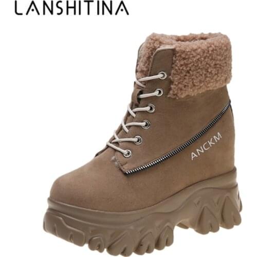 Ankle Boots For Women 2020 Winter Zip High Platform Sneakers 9CM Height Increasing Warm Snow Boots Thick Sole Designer Fur Boot