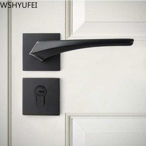 Black Interior Bathroom Handle Lock Modern Bedroom Door Lock Luxury Security Anti-theft Mute Key Cylinder Furniture Hardware