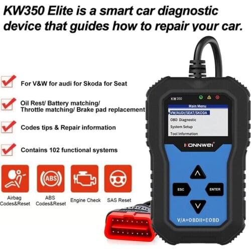 VAG Scanner KONNWEI KW350 OBD2 Diagnostic Scanner for ABS Airbag Reset Oil Service Light EPB Diagnostic Tool