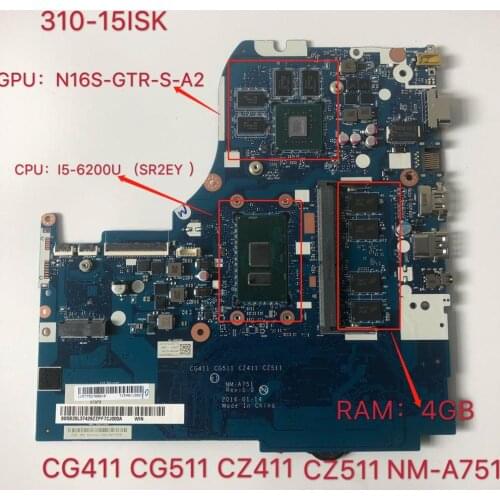 For NM-A751 placa-mãe do portátil para lenovo 510-15isk original 4gb-ram I5-6200U GT940MX-4GB 100% test ok