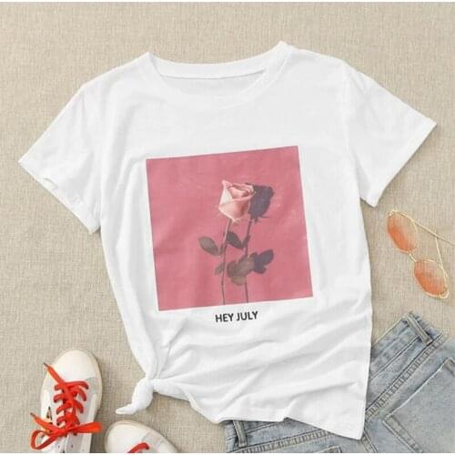 Oversized T Shirt Women Graphic T Shirt Flower Fashion Casual Cute 90s Style Vintage Lady Tees Print Summer Tops Female Clothing