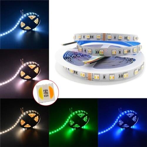 5M 60LEDs/m RGB+CCT 5 color in 1 LED Strip Light 5050 SMD RGB+White+Warm White RGBWW Flexible Tape 12MM PCB DC12V/24V