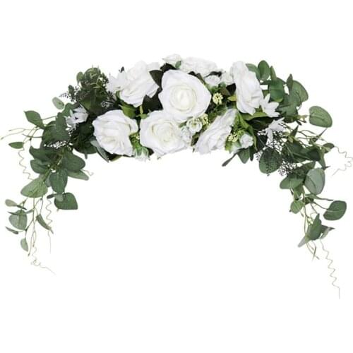 Artificial Rose Flower Swag,Faux Swag with Eucalyptus Leaf for Front Door Arch Wedding Party Mirror Tabletop Chair Decor