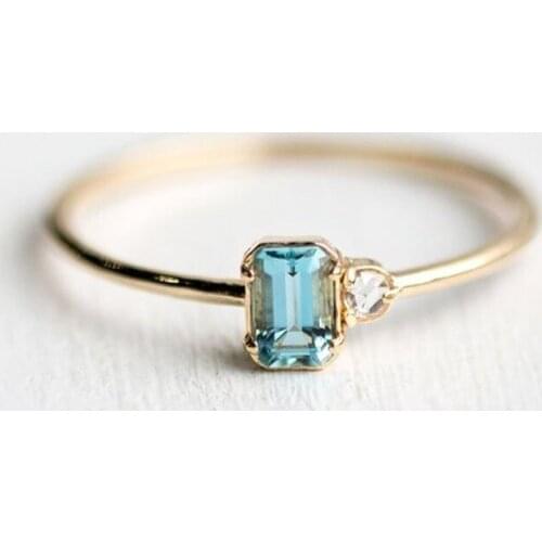 Square sky blue zircon Exquisite ring Korean temperament girls jewelry ladies fine jewelry party dress up lover gift