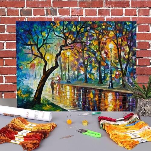 Oil Painting Style Printed Canvas 11CT Cross-Stitch Patterns Embroidery DMC Threads Handmade Sewing Handicraft Craft Floss