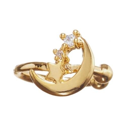 Moon star clip earring 925 sterling silver christmas gift jewelry Fine silver ear cuff cute lovely geometric circle clip