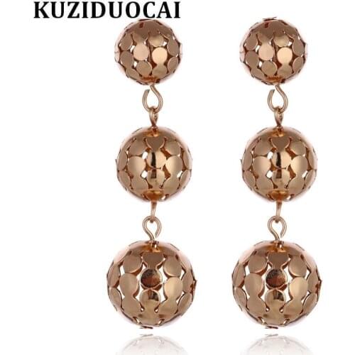 Kuziduocai 2018 New Fashion Fine Jewelry Copper Alloy Hollow Spherical Tandem Splice Carved Stud Earrings For Women Gifts E-692