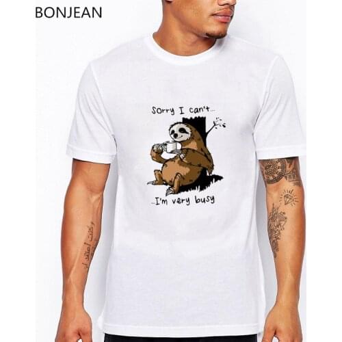 Summer 2019 Very Busy Sloth T Shirt Mens Top Funny T-shirts Dragon print Tshirt Summer white Tees Short Clothes Plus Size