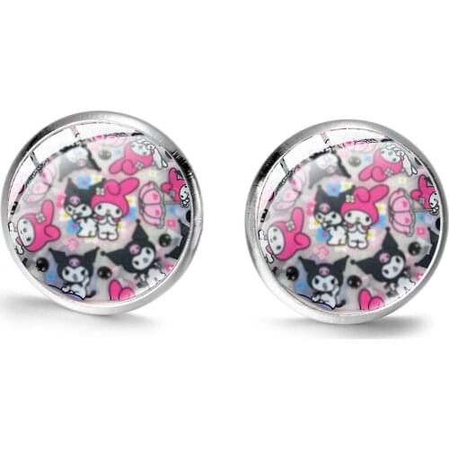 Cute Kawaii Anime Doll Stud Earrings Cartoon Baby Figure Lovely Picture Glass Dome Earrings for Girls Party Kids Fashion Jewelry