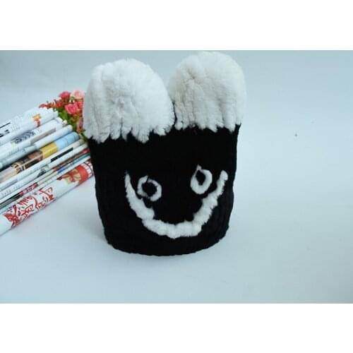 Cute real Rex Rabbit Fur Knit Hat Women winter Russia warm fur hats girls lovely smile fur hat