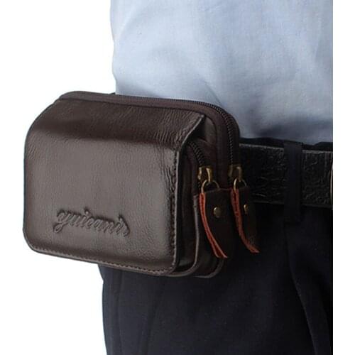 Men Leather Cell/Mobile Phone Cover Case Cigarette Money Hip Belt Fanny Bag Casual Waist Pack Father Gift wallet
