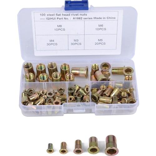 M3/4/5/6/8 Boxed Suit 100pcs Mixed Zinc Plated Carbon Steel Rivet Nut Kit Tools Set
