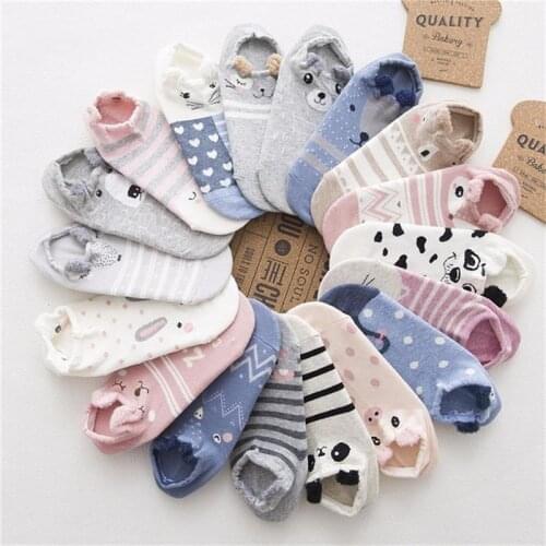 Female Socks Cute Cartoon Cotton Socks Womens Shallow Mouth Comfortable Boat Socks Thin Three-dimensional Animal Student Sox