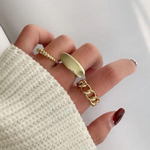 New 2021 Geometric Personality Design Chain Round Gold 3 Pieces Set Ring Jewelry For Women Fashion Jewelry Gift