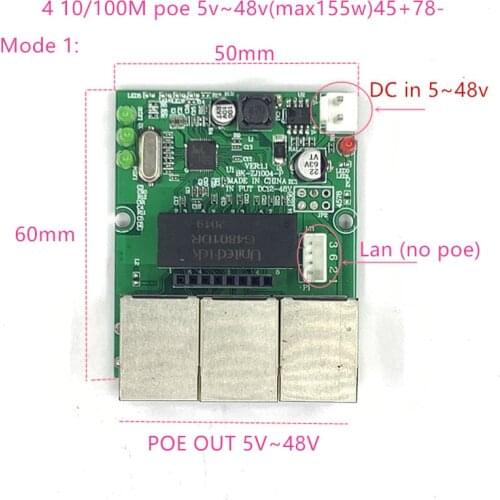 Reverse power supply POE switch POE IN/OUT5V/12V/24V/48V 155W/3=51.67W 100mbps 802.3AT 45+78- DC5V~48V distance series Force POE