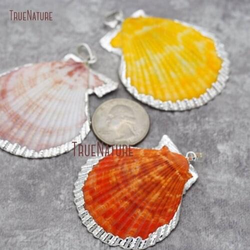 Orange Yellow Scallop Beautiful Shell Pendant Gold Electroplated Cap and Bail Seashell Pendant PM26806