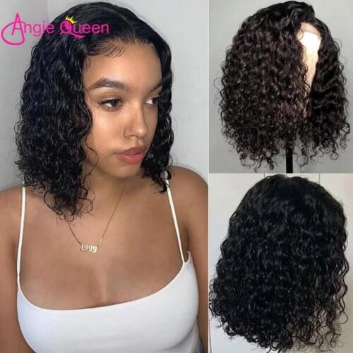 Water Wave Lace Front Wigs ANGIE QUEEN 13x4x1T Part Lace Part Short Bob Wigs Brazilian Remy Hair Human Hair Wigs For Black Women