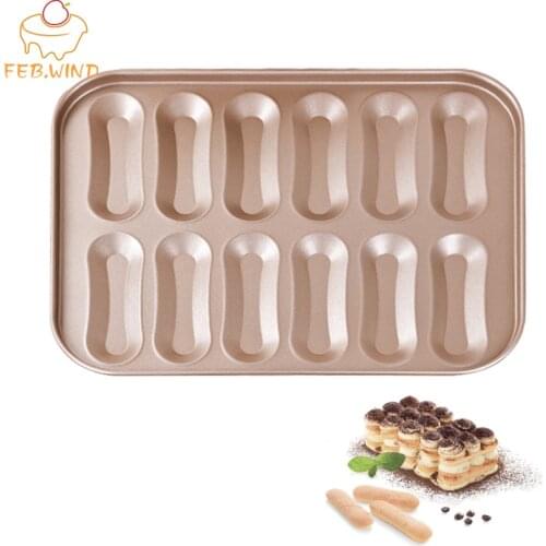 Carbon Steel Eclair Pan Baking Tray/Tin 12 Cavity Now Stick Twinkie Mold Sponge Finger Pan For Loft/Mousse/Cookie Etc 205