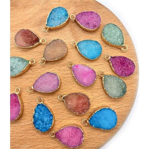 2pcs/pack Natural Semi-precious Stone Pendants Charms 4 colros DIY for Making Necklace Bracelets Earrings Accessions 15x24mm