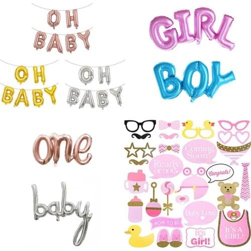 Party Decoration Birthday Supplies BABY SHOWER Boy Girl Baby Party Elephant Insert Flag OH BABY Balloon Photograph Props