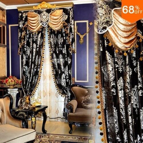 Luxury Jacquard Black Silver Grey curtain Drapes curtains for living room For bedroom curtains lobby Lkitchen uxury curtain