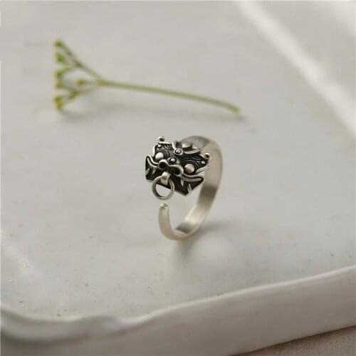 Silver Auspicious Beast Gluttonous Chinese Style Retro Domineering Exaggerated Neutral Male And Female Opening Adjustable Ring