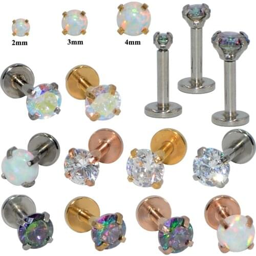 10pcs Labret Tragus Cartilage Earring 16g Prong Cz Gem Round Tragus Lip Ring Opal Labret Ear Cartilage Earring Piercing Jewelry