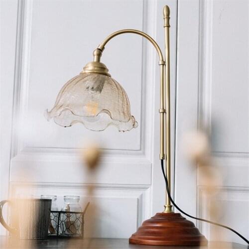 Nordic American retro glass table lamps bedroom girl brass nostalgic bedside ancient creative study Bronze desk lights lighting