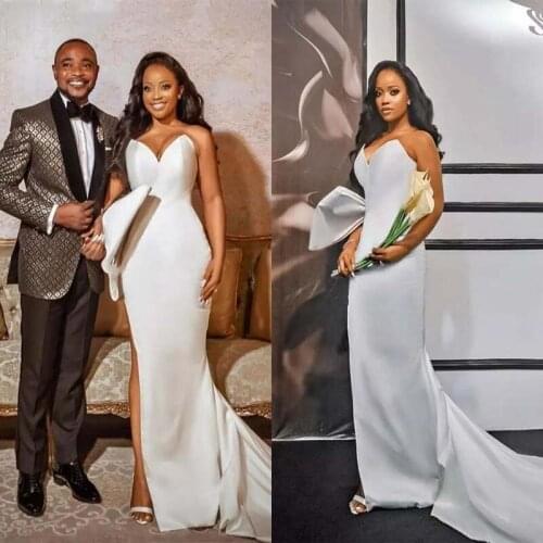 Mermaid Wedding Dresses Simple Satin Sweetheart Side Slit Big Bow Sweep Train Bridal Gowns African Sexy Backless vestidos de nov