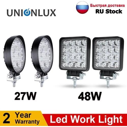 2pcs 4 Inch 27w 48w Offroad LED Work Light Flood Spot Bea 12V 24V For Jeep ATV UAZ SUV 4WD 4x4 Truck Tractor LED Driving Lamp