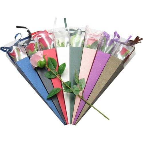 Single Rose Packing Box Lover Wedding Annivesary Flower Shop Special Packaging Paper & PVC With Ribbon 100pcs SN3833