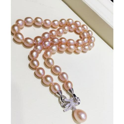 Gorgeous 9-10mm south sea gold pink baroque pearl necklace 18inch 14kwg