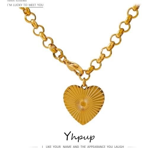 Yhpup Romantic Heart Rose Flower Pendant Neckalce Statement Stainless Steel Trendy Neckalce 18 K Metal Collar ожерелье Gift