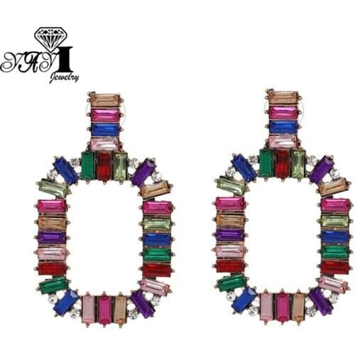 YaYi Jewelry Fashion BOHO Multi Glass Crystal Rhinestone Dangle Women Ancient Gold Color Wear Ear Band Long Tassel Earrings