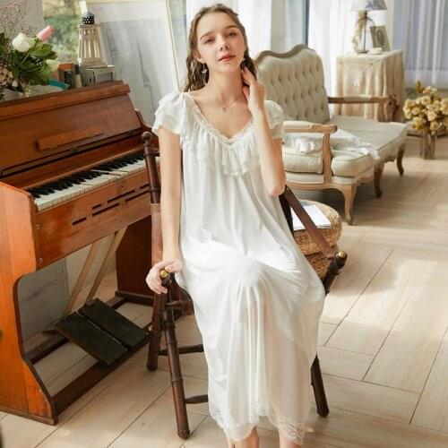 Short Sleeve Nightgown Female Summer Retro Palace Style Sweet Modal Long Princess Pajamas Loose and Plus-sized Tracksuit Spring