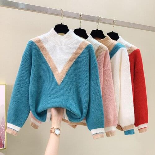 Stitch Red Pink Female Autumn Clothes Korean Knitted Sweaters For WomenS Pullovers 2020 Winter Sweater Clothes A6564